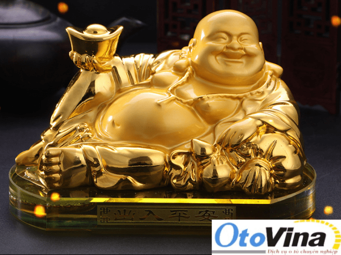 Tượng Phật Di Lặc mạ vàng 24k cao cấp để taplo xe ô tô