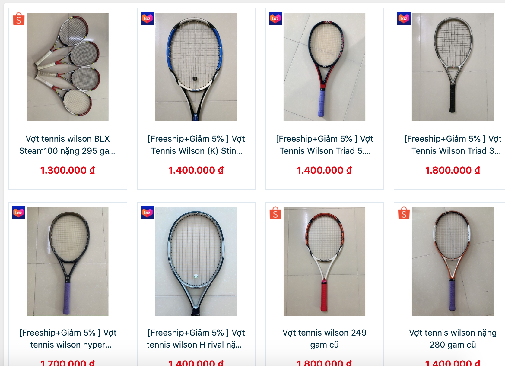 Danh sách vợt tennis Wilson cũ đang bán